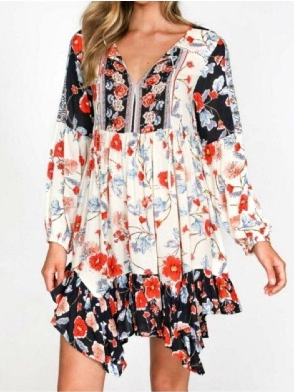 Patrons of Peace Floral Mini Dress Cream & Black Size Small